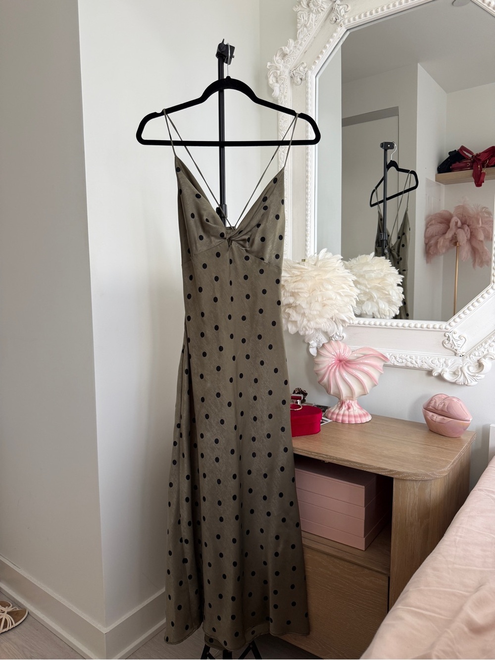 Zara Olive Polka Dot Slip Dress